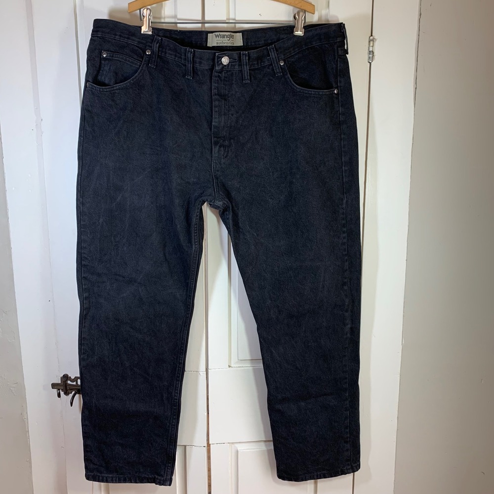 Wrangler Authentics Mens Relaxed Fit Straight Leg Jeans Faded Black Denim 44x29